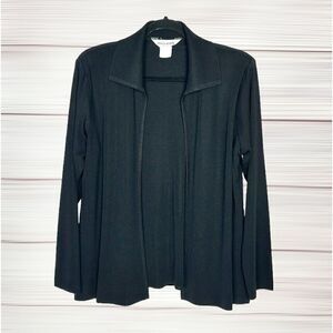 Exclusively Misook Open Front Cardigan Black Long Sleeve Collared Size L petite
